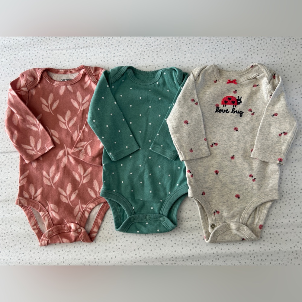 Carter's Pink, Green, and Gray Bodysuits Set